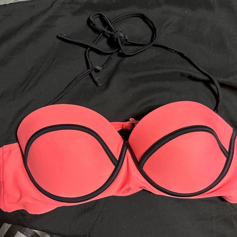 Xhilaration neon orange black woman’s bikini top, underwire push up